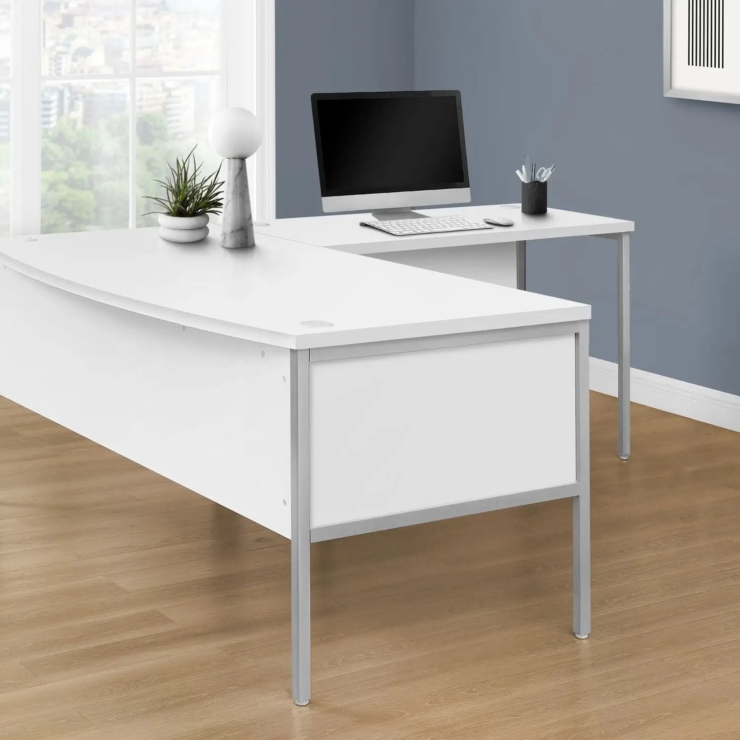 Computer desk white with metal legs, commercial-grade, modern home office setup on Tampa Home & Garden Store