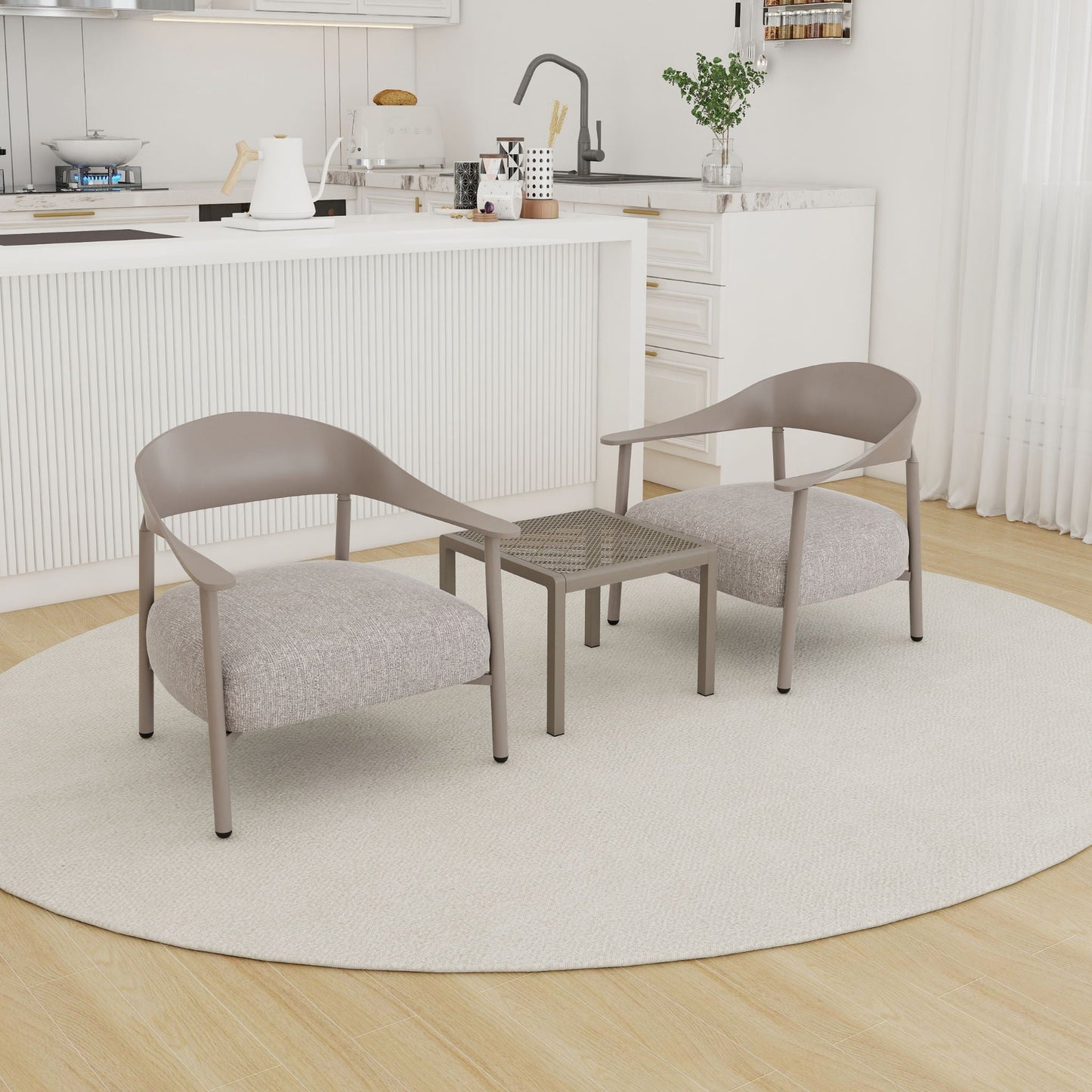 3 Piece Outdoor Set with gray cushioned chairs and small mesh table HouseOfZazla on Tampa Home & Garden Store