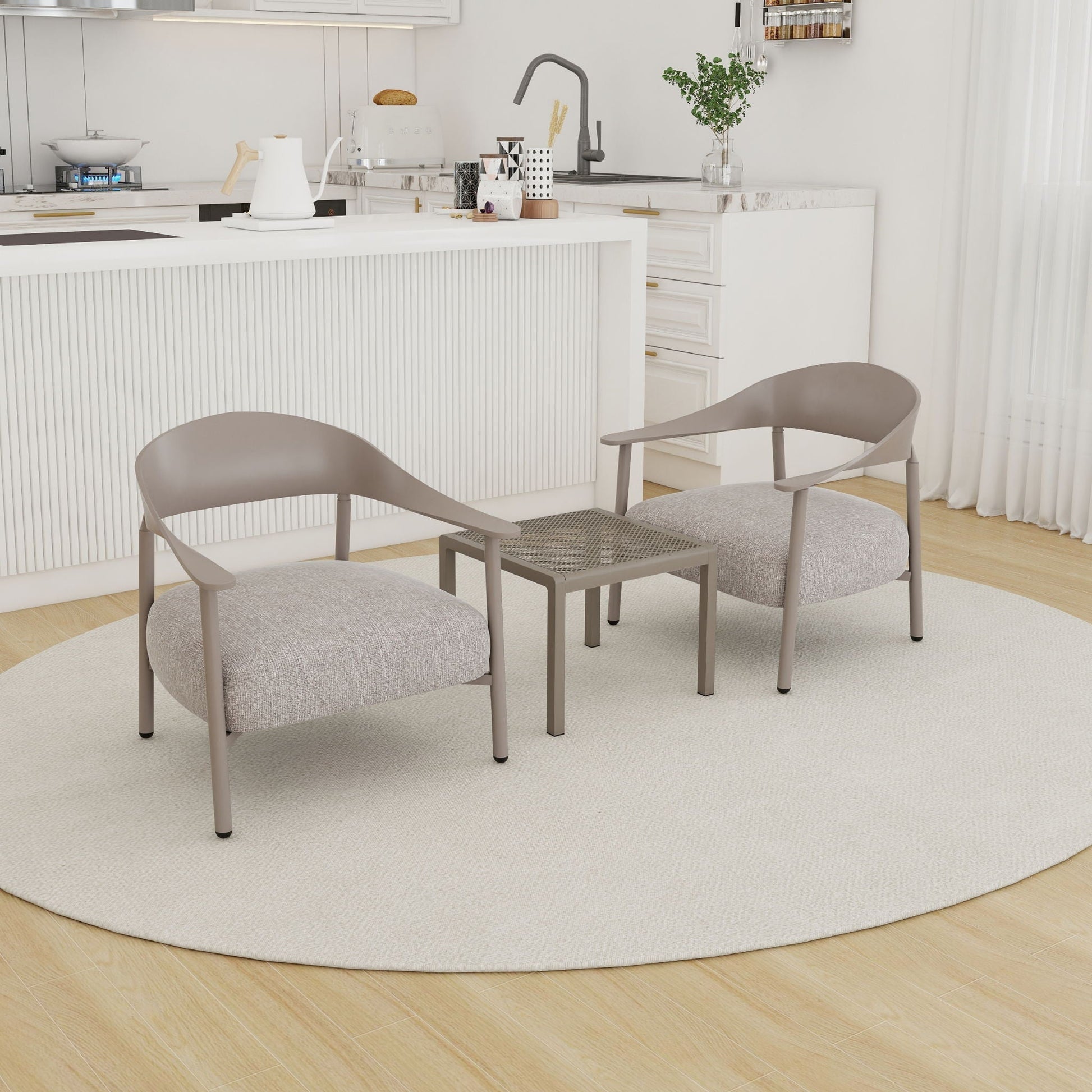 3 Piece Outdoor Set with gray cushioned chairs and small mesh table HouseOfZazla on Tampa Home & Garden Store
