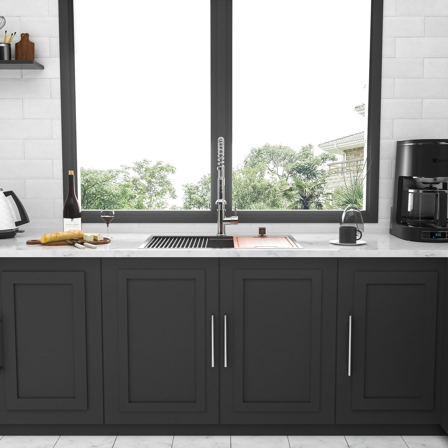 HouseOfZazla Drop-in Kitchen Sink 16 Gauge stainless steel with modern faucet in gray cabinets on Tampa Home & Garden Store