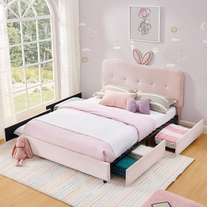 Full-size kids upholstered bed with pink rabbit-ear headboard by HouseOfZazla on Tampa Home & Garden Store