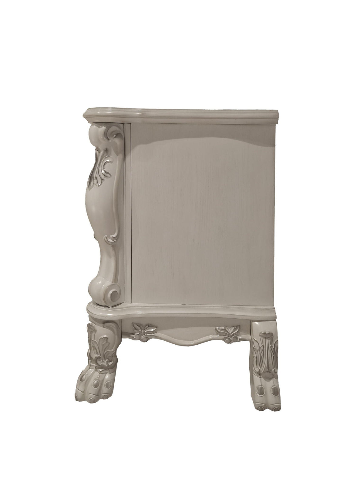 Dresden II Nightstand White by HouseOfZazla; ornate carved legs, scrolling apron on Tampa Home & Garden Store
