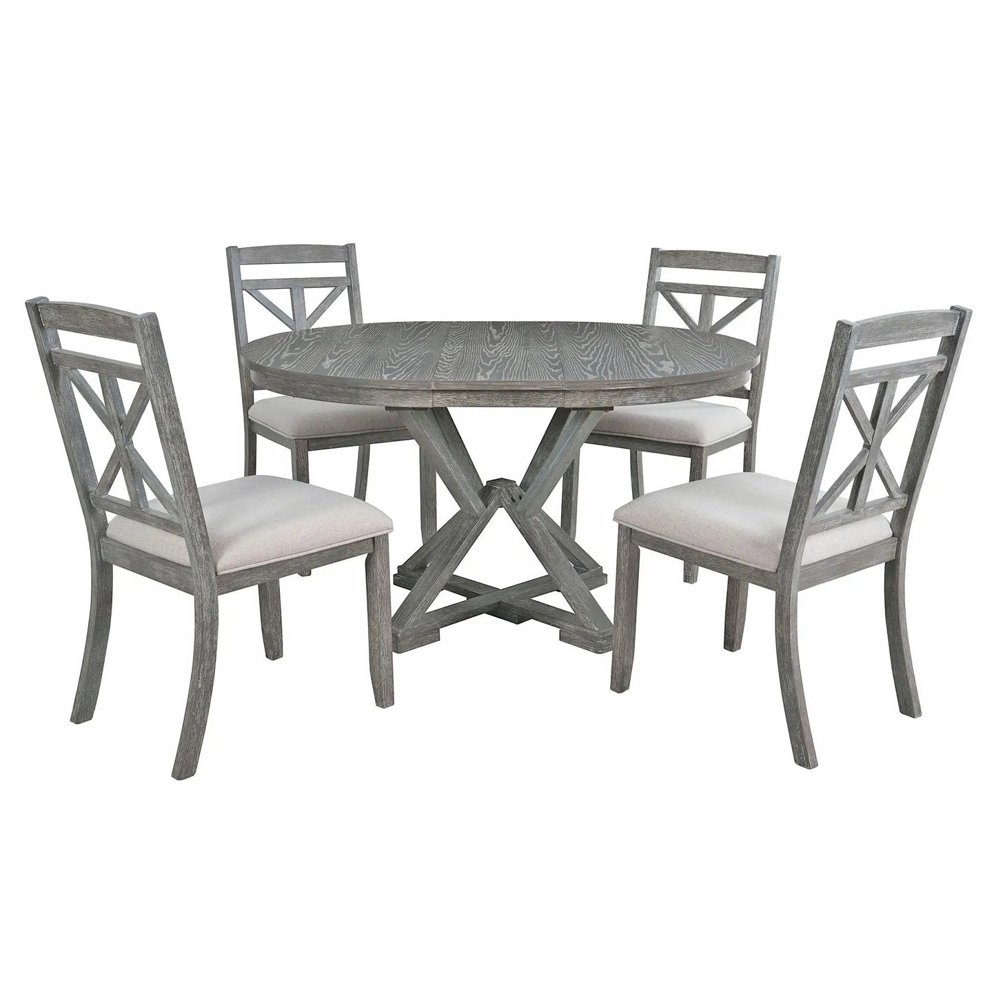 Dining Set Extendable Round Table and 4 Chairs