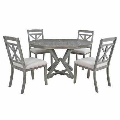 Dining Set Extendable Round Table and 4 Chairs