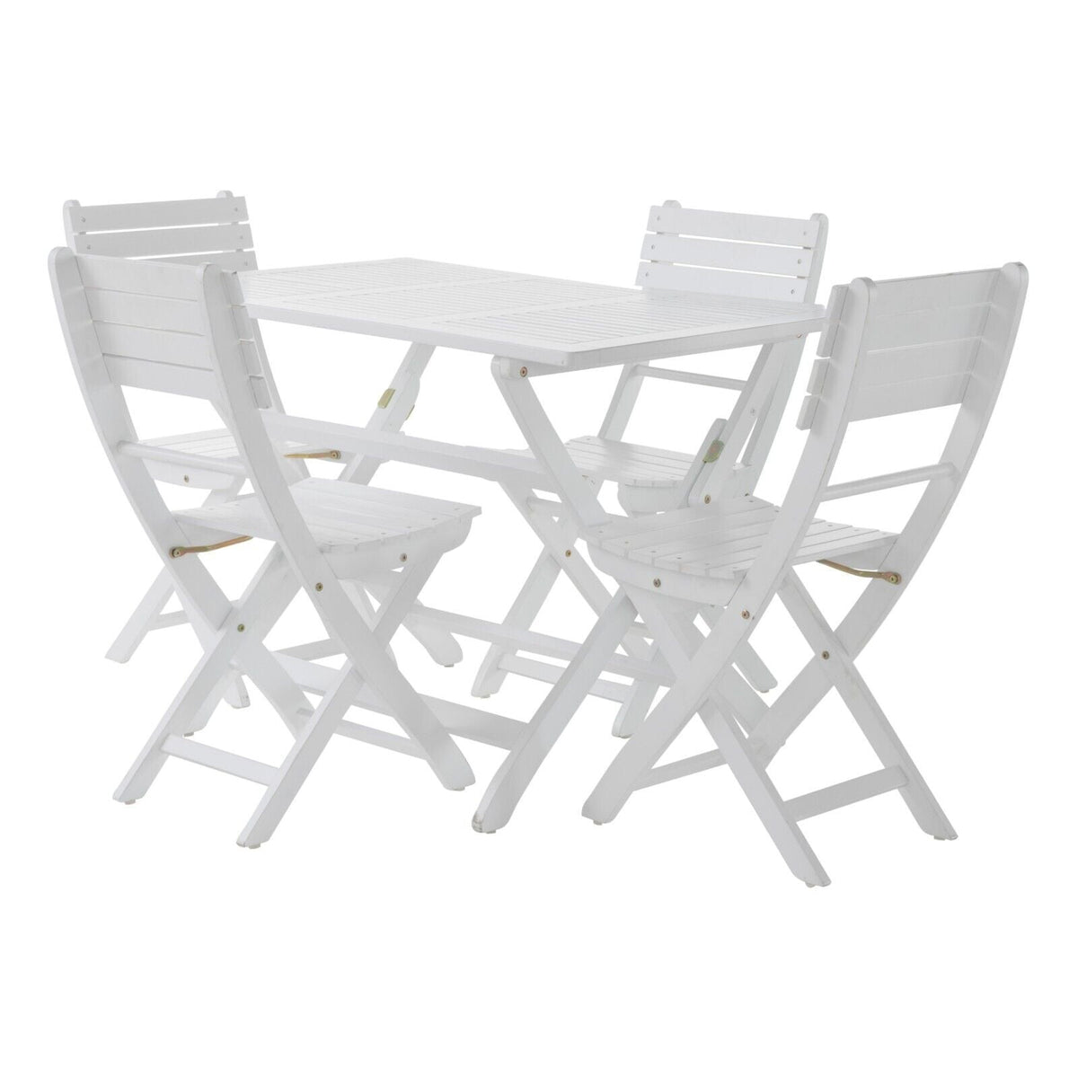 Positano 5-piece foldable outdoor dining set, white slatted table and chairs, HouseOfZazla on Tampa Home & Garden Store