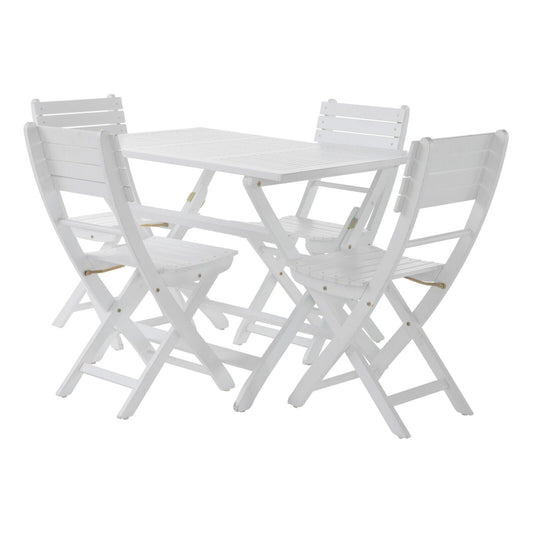 Positano 5-piece foldable outdoor dining set, white slatted table and chairs, HouseOfZazla on Tampa Home & Garden Store