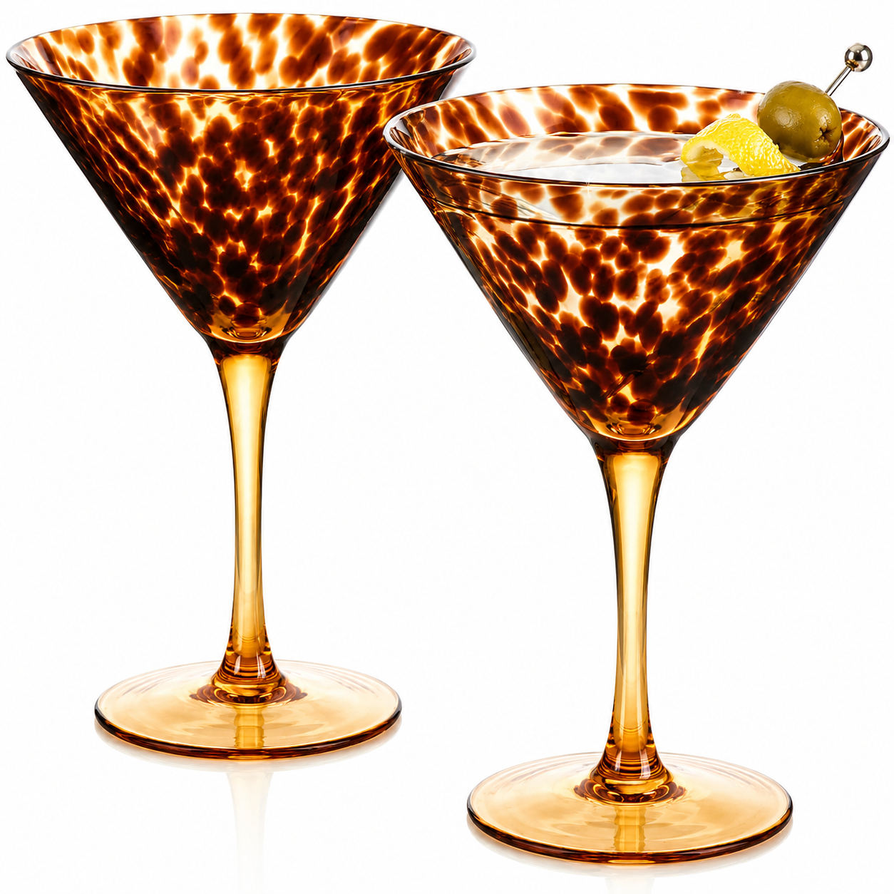 Tortoise And Leopard Print Martini Glass Set