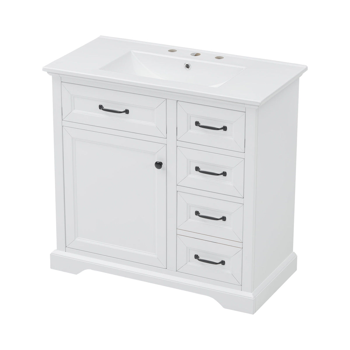 White 36-inch bathroom vanity with sink, soft-close hinges, black hardware by HouseOfZazla on Tampa Home & Garden Store