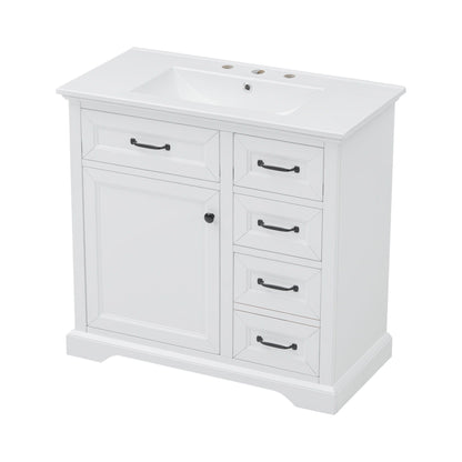 White 36-inch bathroom vanity with sink, soft-close hinges, black hardware by HouseOfZazla on Tampa Home & Garden Store