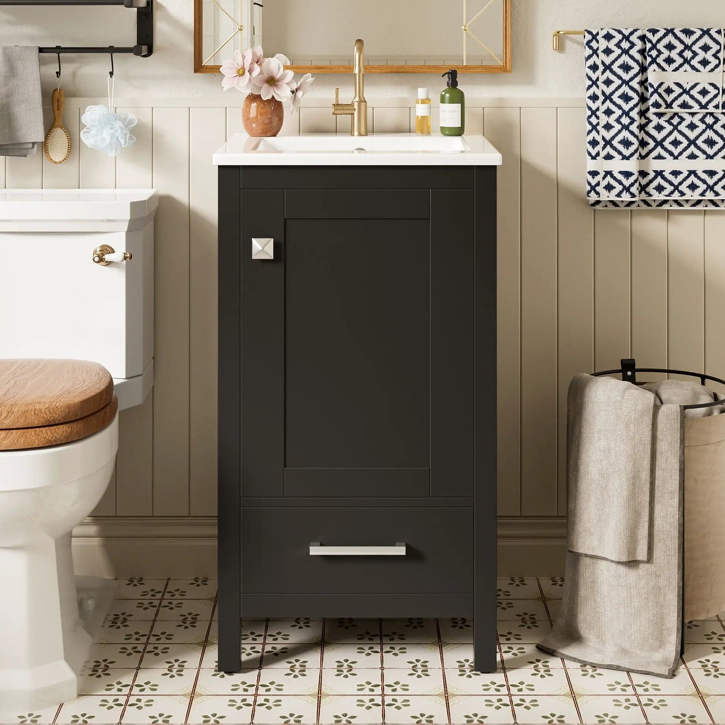 Bathroom Vanity Ceramic Sink and Divider Drawer
