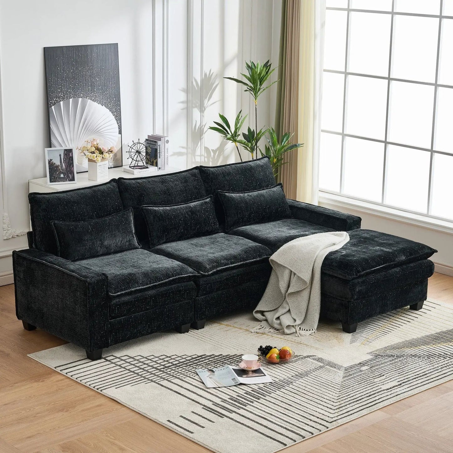 Modern L-shaped sectional sofa with movable ottoman 2-piece set Unique Piece Furniture on Tampa Home & Garden Store