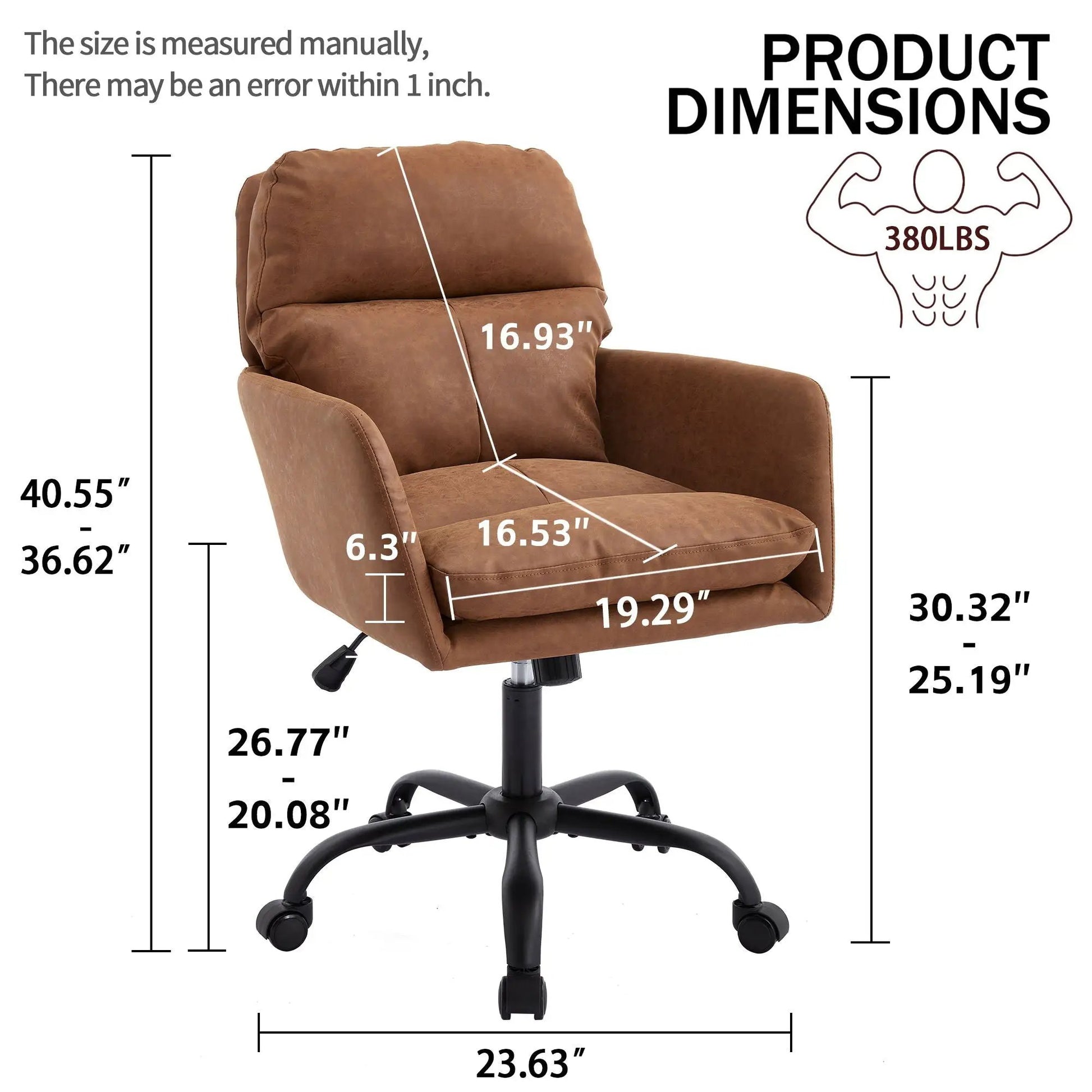 Office Chair With Adjustable Height, brown leather-like upholstery, swivel chair on Tampa Home & Garden Store