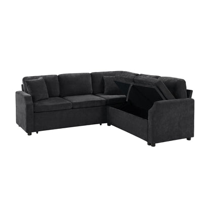 Modern L-shaped sleeper sectional sofa bed gray fabric with hidden storage by HouseOfZazla on Tampa Home & Garden Store