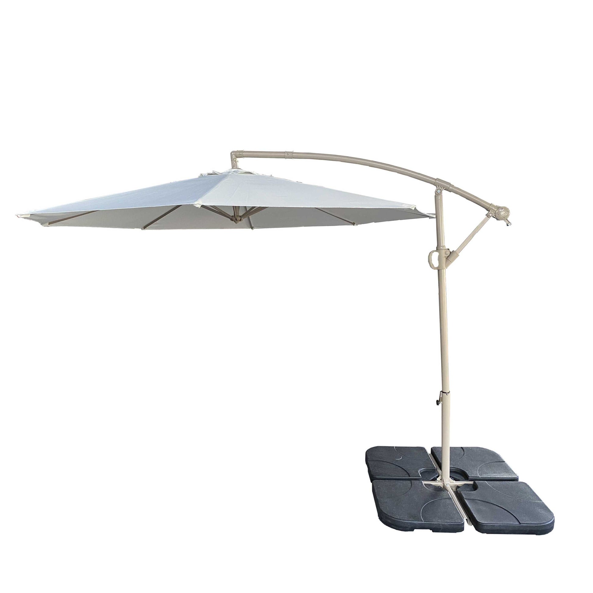10ft offset patio umbrella light grey canopy curved arm HouseOfZazla base sold separately on Tampa Home & Garden Store