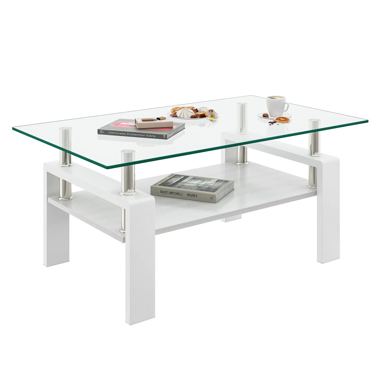 Rectangular Coffee Table With Tempered Glass Top