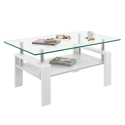 Rectangular Coffee Table With Tempered Glass Top
