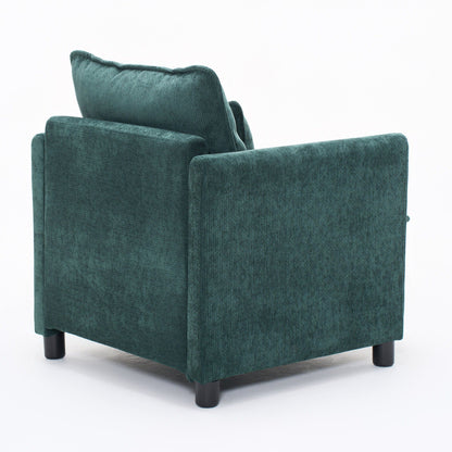 Modern Reading Armchair in teal textured fabric with plush back cushion and square arms on legs on Tampa Home & Garden Store