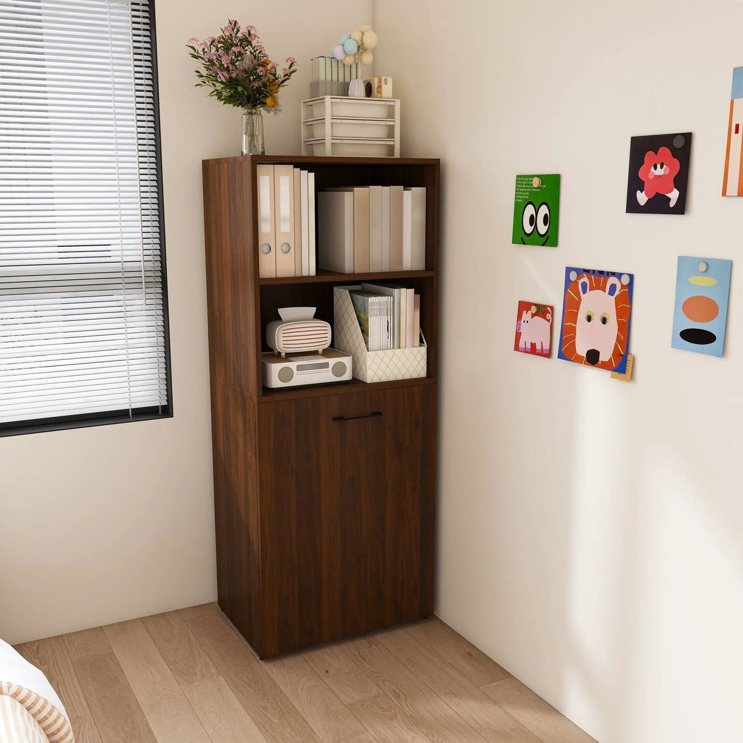Stretchable Office Desk with Shelves and Wheels