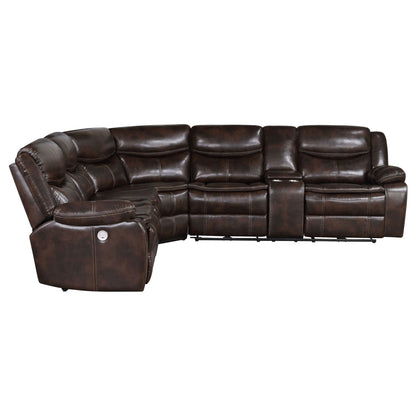 Mclean power reclining sectional sofa with storage console dark brown leather HouseOfZazla on Tampa Home & Garden Store