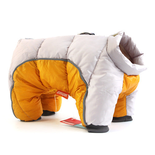 Pet Zen dog winter coat thick down jacket with orange lining and gray shell on Tampa Home & Garden Store