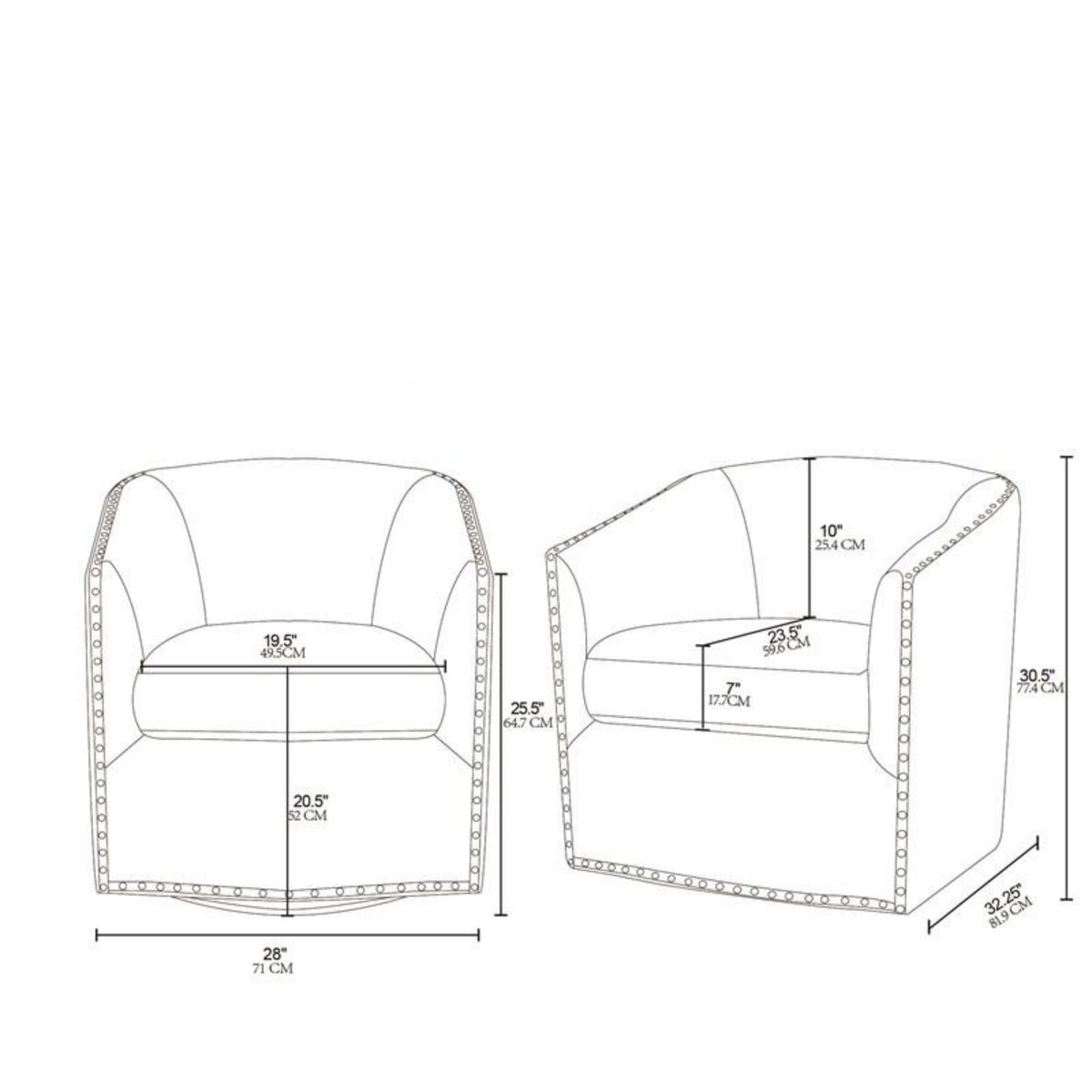 Luxurious Swivel Chairs Pearl Silver with nailhead trim pair 360° rotation HouseOfZazla schematic on Tampa Home & Garden Store