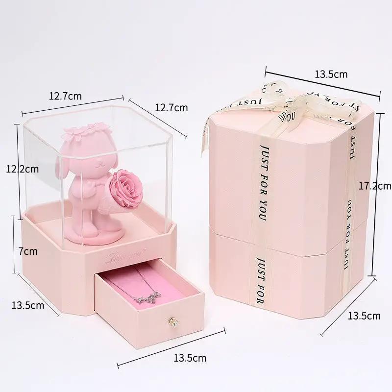 Flocking Bear Gift Box Valentine's Day pink display dome with drawer FLIPSTYLEZLLC on Tampa Home & Garden Store