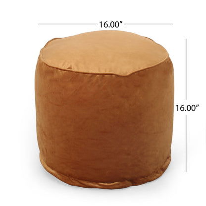 Cylinder pouf ottoman in dark brown leatherette, polystyrene bead filling, stitched seams on Tampa Home & Garden Store