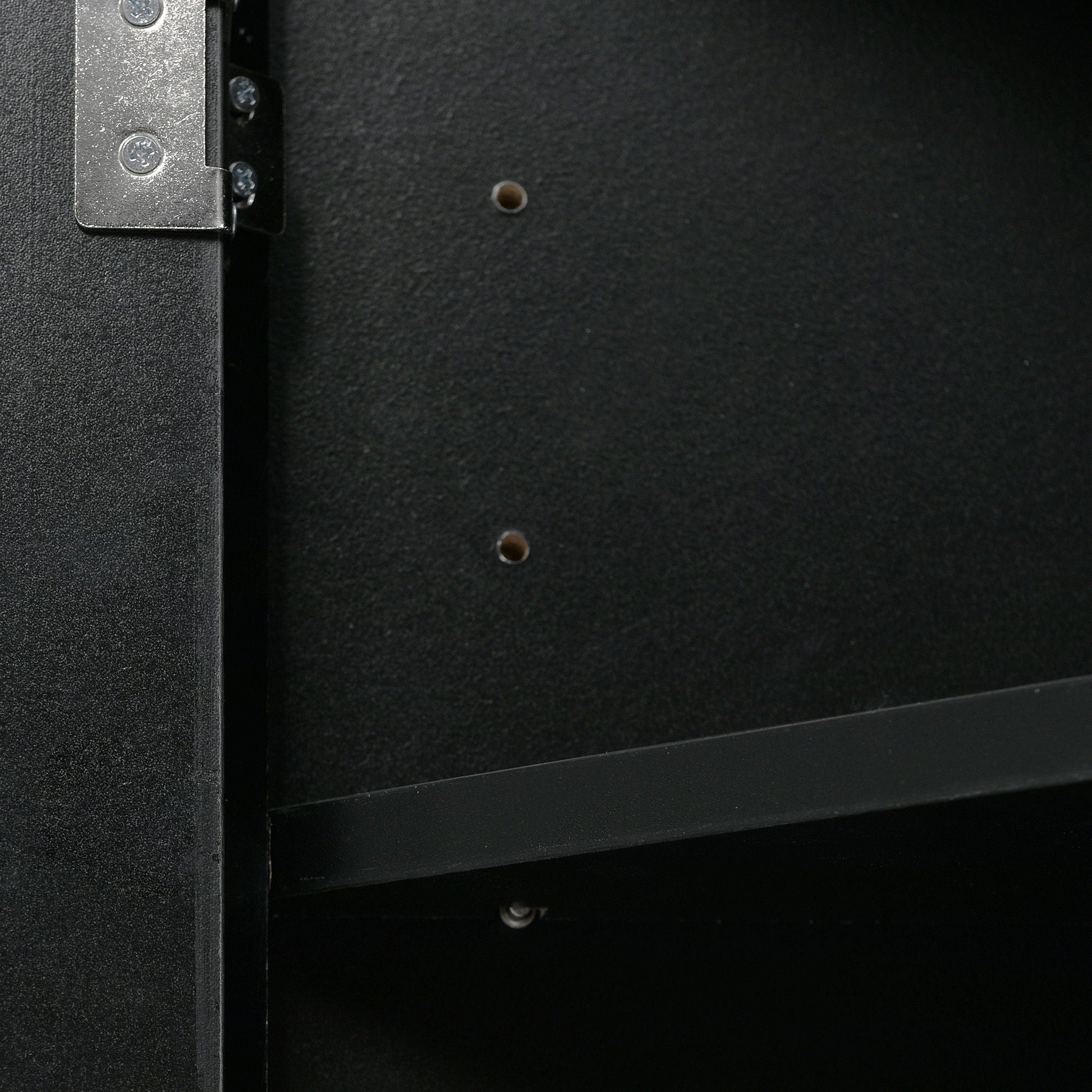Triangle bathroom storage cabinet interior with metal hinge and adjustable shelves on Tampa Home & Garden Store