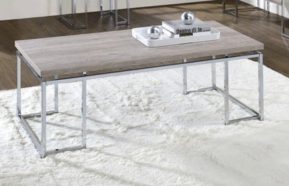 Chafik coffee table with a light wood top and chrome metal legs, modern rectangular frame on Tampa Home & Garden Store