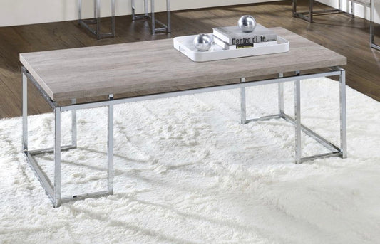 Chafik coffee table with a light wood top and chrome metal legs, modern rectangular frame on Tampa Home & Garden Store