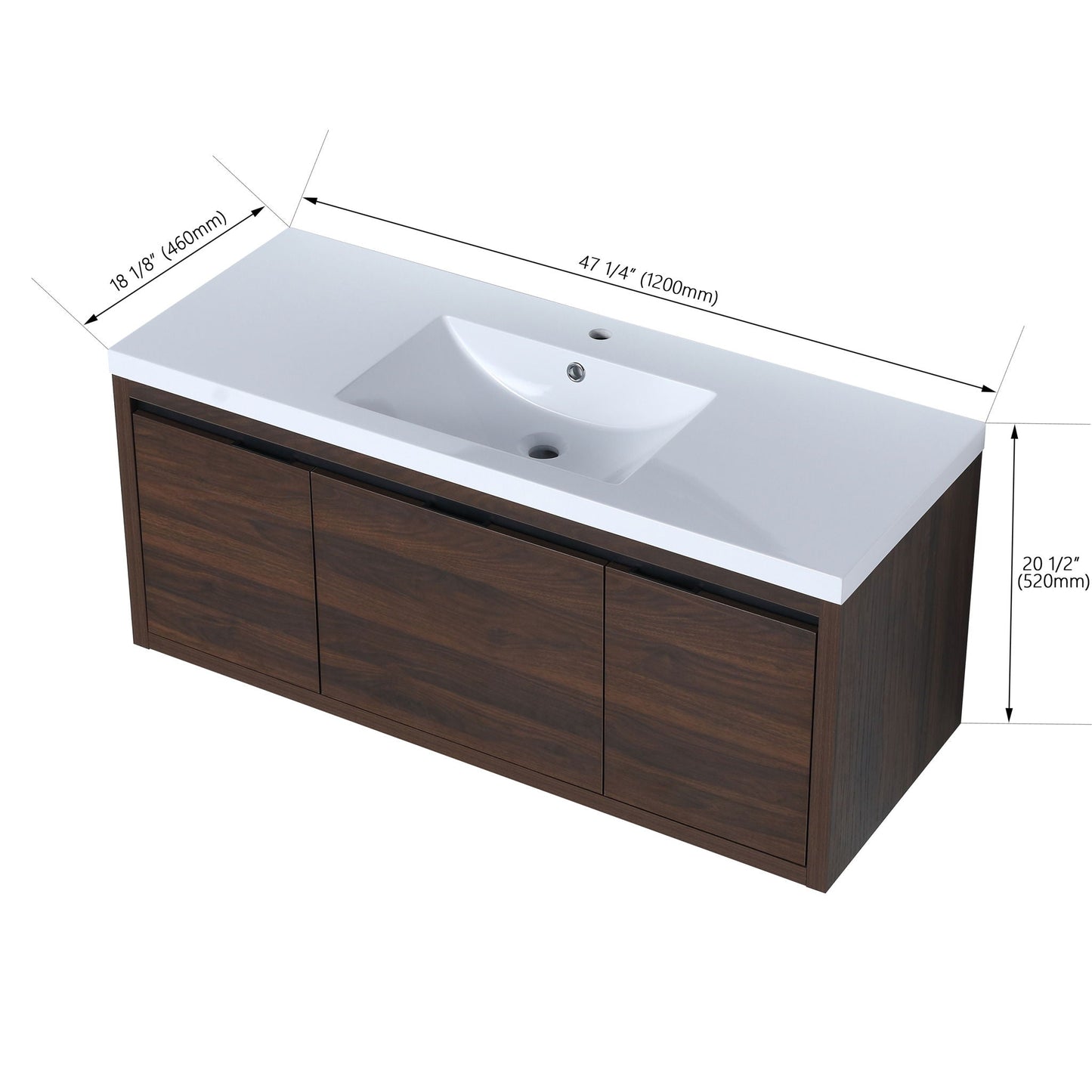 Floating bathroom vanity with resin sink on white countertop; soft-close doors HouseOfZazla on Tampa Home & Garden Store
