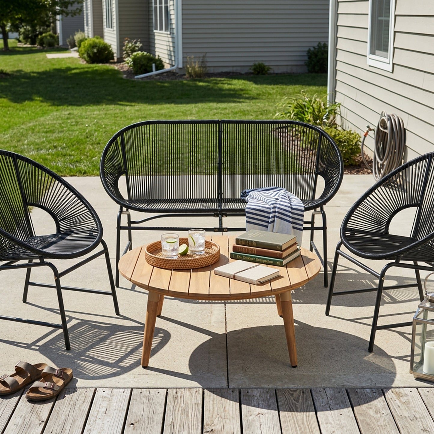 Nusa Outdoor Patio 4 Piece Chat Set with Table