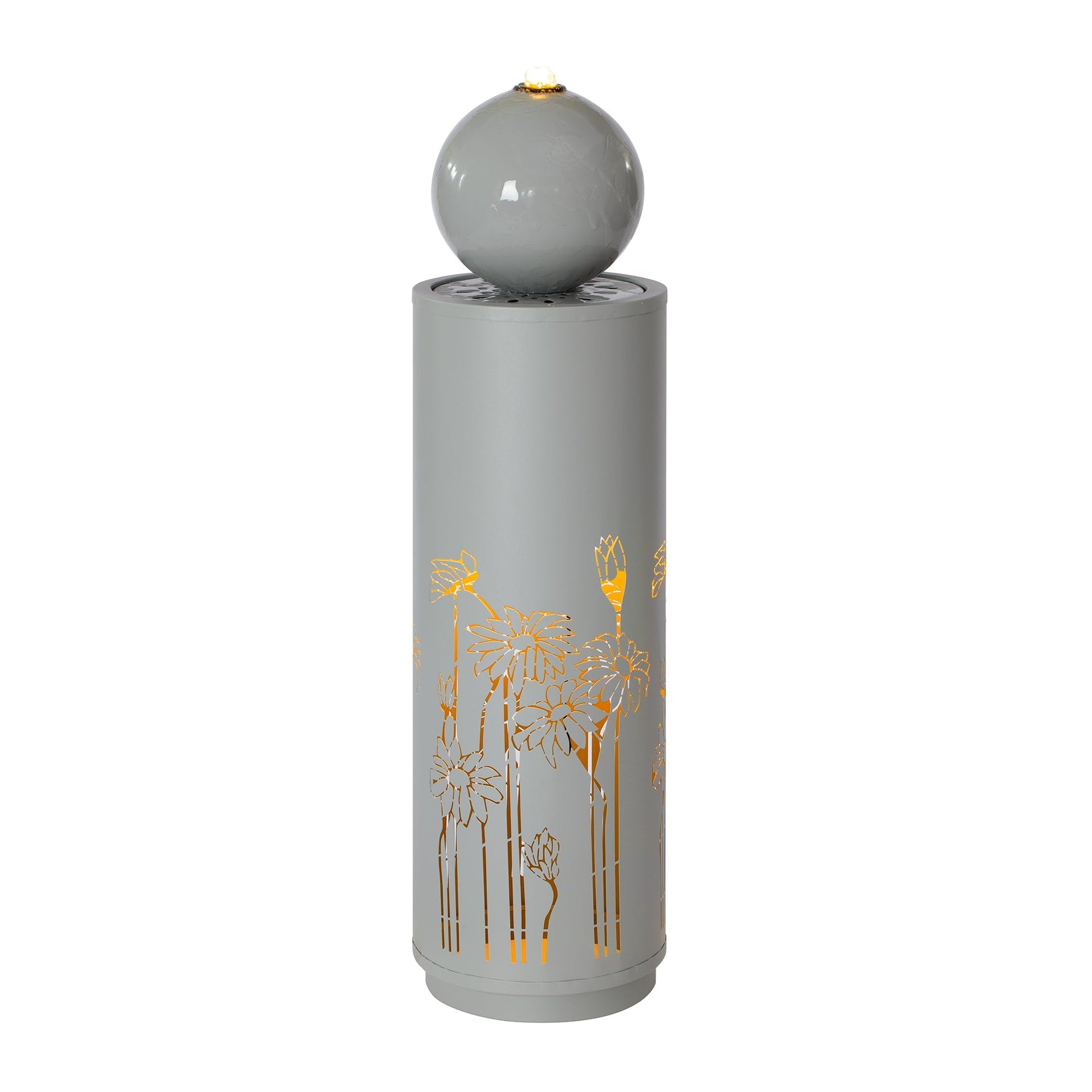 Light gray metal fountain with gold floral cutouts and LED lights 34.25'H by HouseOfZazla on Tampa Home & Garden Store