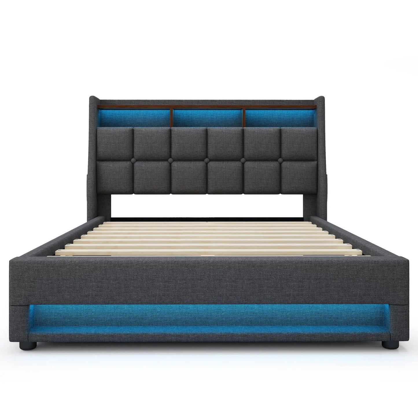 Upholstered Platform Bed With Storage USB LED