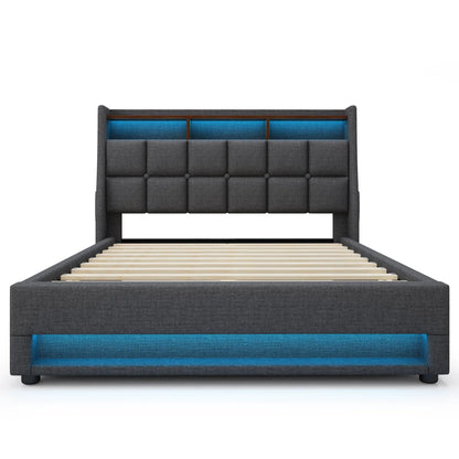 Upholstered Platform Bed With Storage USB LED