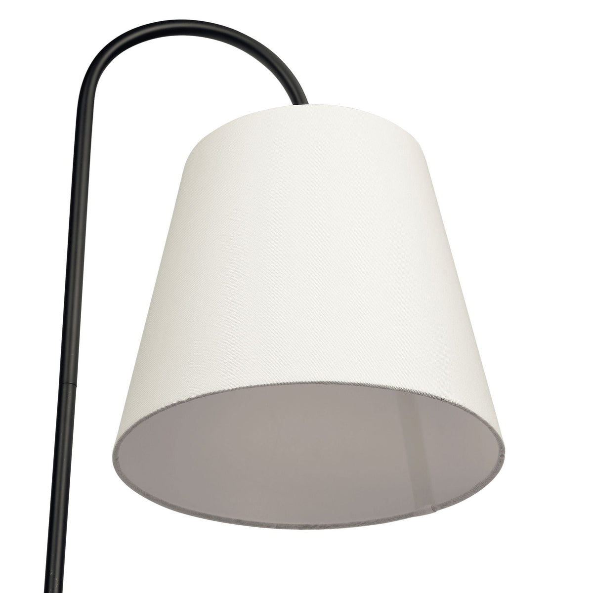 Seoul floor lamp black metal arc with white fabric shade on Tampa Home & Garden Store