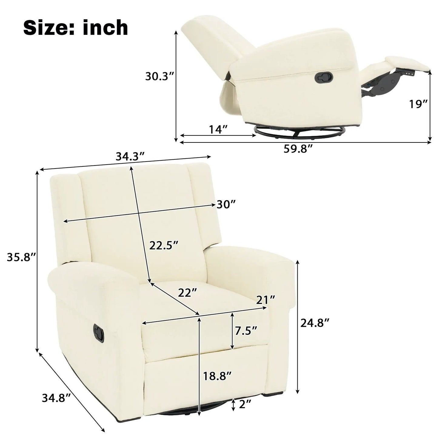 Manual recliner chair with swivel rocker, cream fabric, dual recline, Unique Piece Furniture on Tampa Home & Garden Store