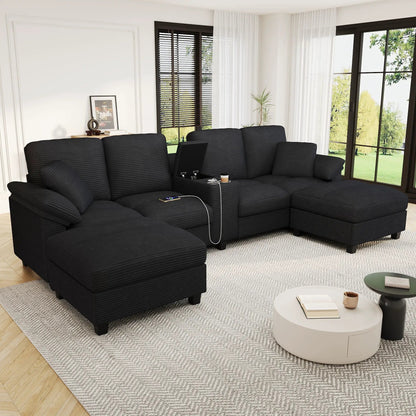 Modern U-Shaped sectional sofa with storage ottomans in black, 3-piece living room set on Tampa Home & Garden Store