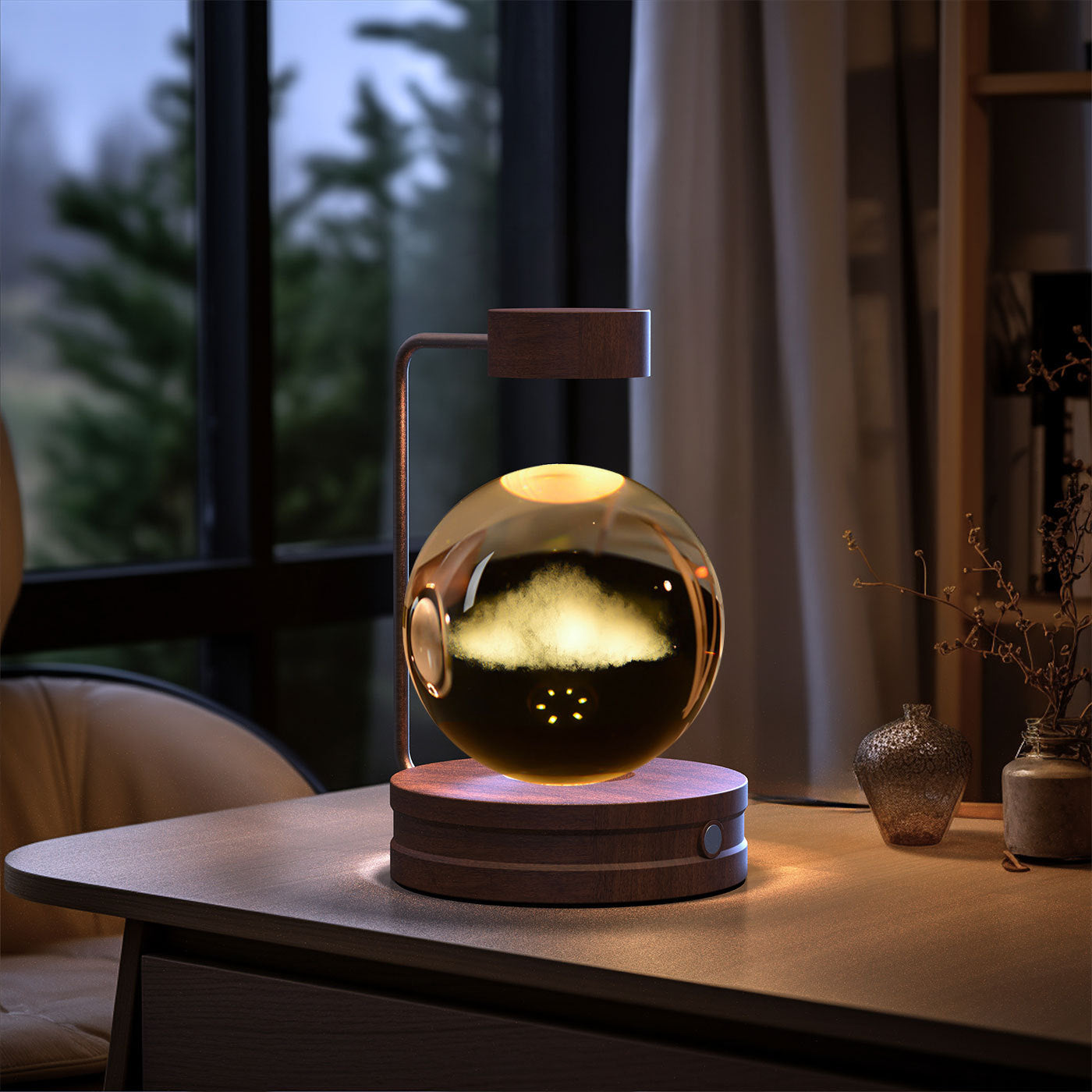 Crystal Ball Cosmic Dinosaur night light with glass globe, warm amber glow, USB powered on Tampa Home & Garden Store