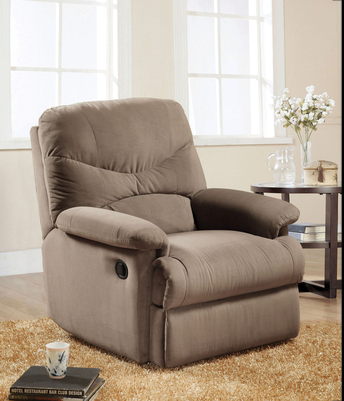 Arcadia Micro Motion Glider Recliner taupe microfiber by HouseOfZazla reclining chaise longue on Tampa Home & Garden Store