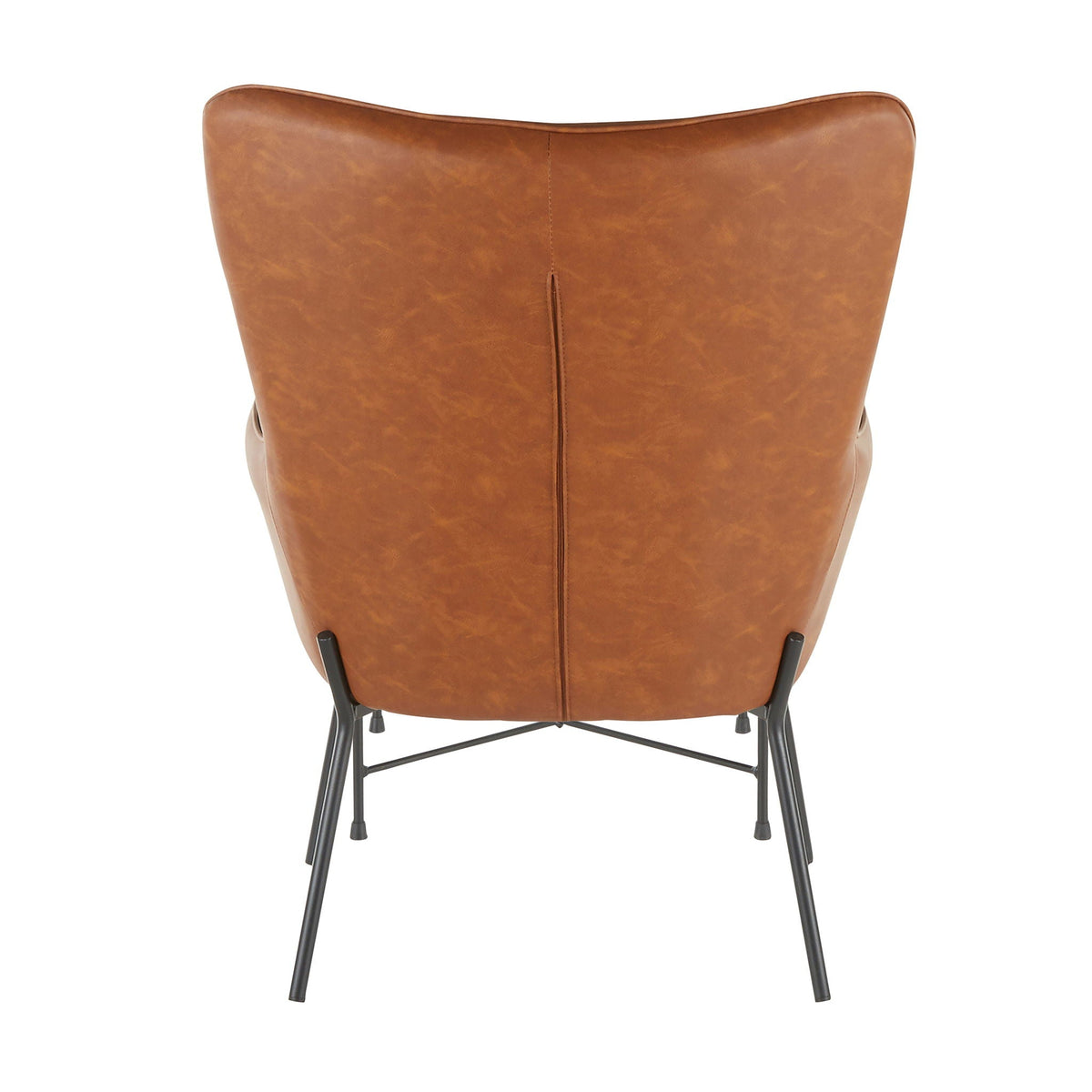 Industrial lounge chair in brown leather with black metal legs back view on Tampa Home & Garden Store