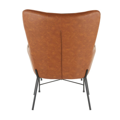 Industrial lounge chair in brown leather with black metal legs back view on Tampa Home & Garden Store