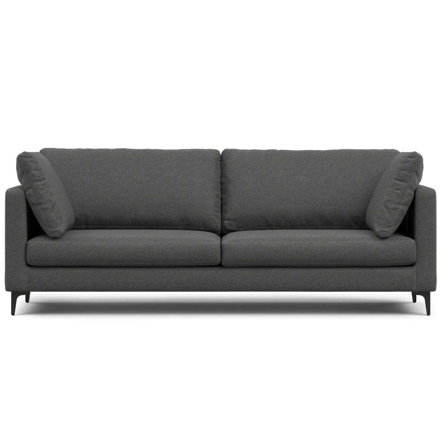 Ava mid century sofa charcoal gray fabric with slim metal legs and two seat cushions on Tampa Home & Garden Store