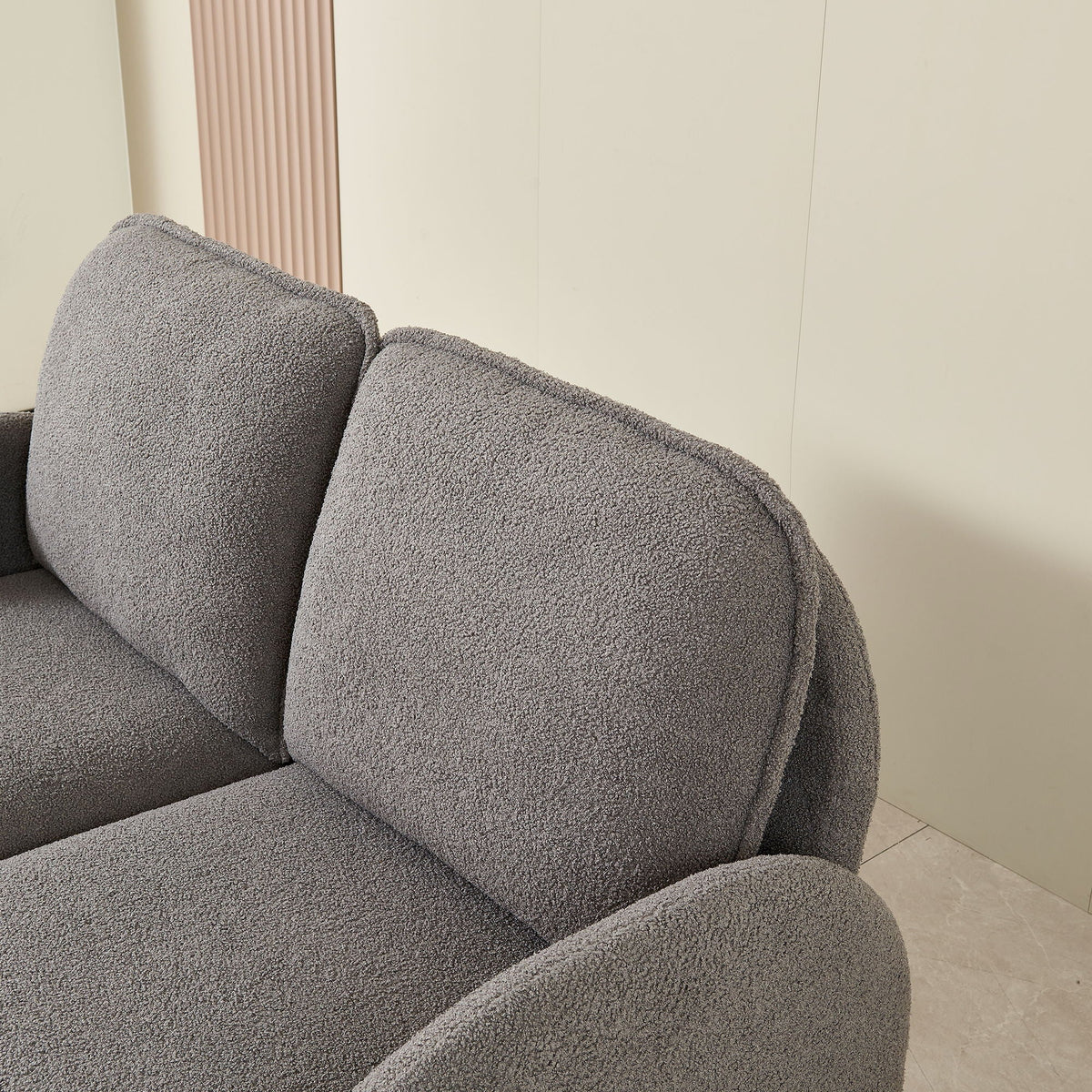 Loveseat sofa in gray Sherpa fabric with plush cushions, HouseOfZazla stationary loveseat on Tampa Home & Garden Store
