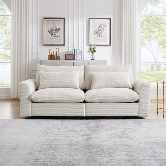 Beige Corduroy Sofa Couch with ribbed upholstery in a bright living room on Tampa Home & Garden Store