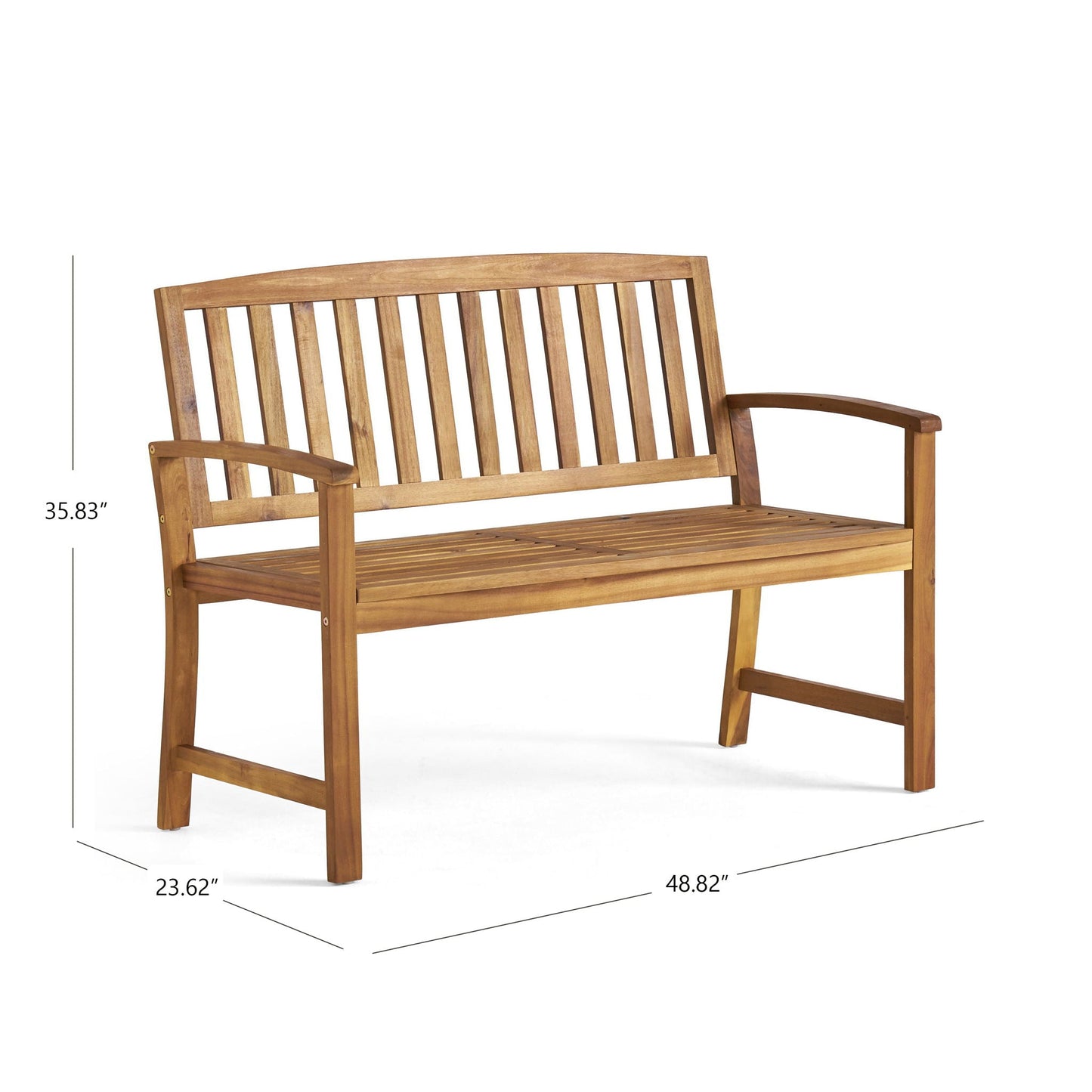 Farmhouse Loja bench by HouseOfZazla, solid wood slatted back and seat for indoor outdoor use on Tampa Home & Garden Store