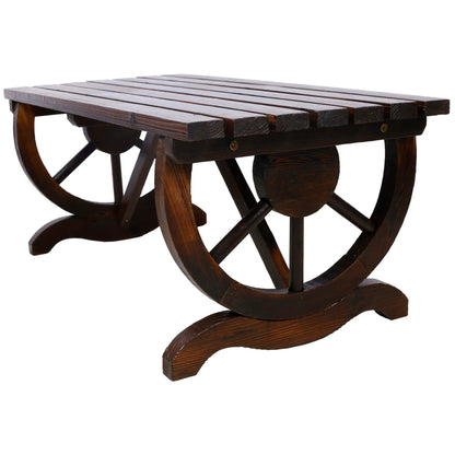 Rustic Wooden Bench with Wagon Wheel Legs Garden
