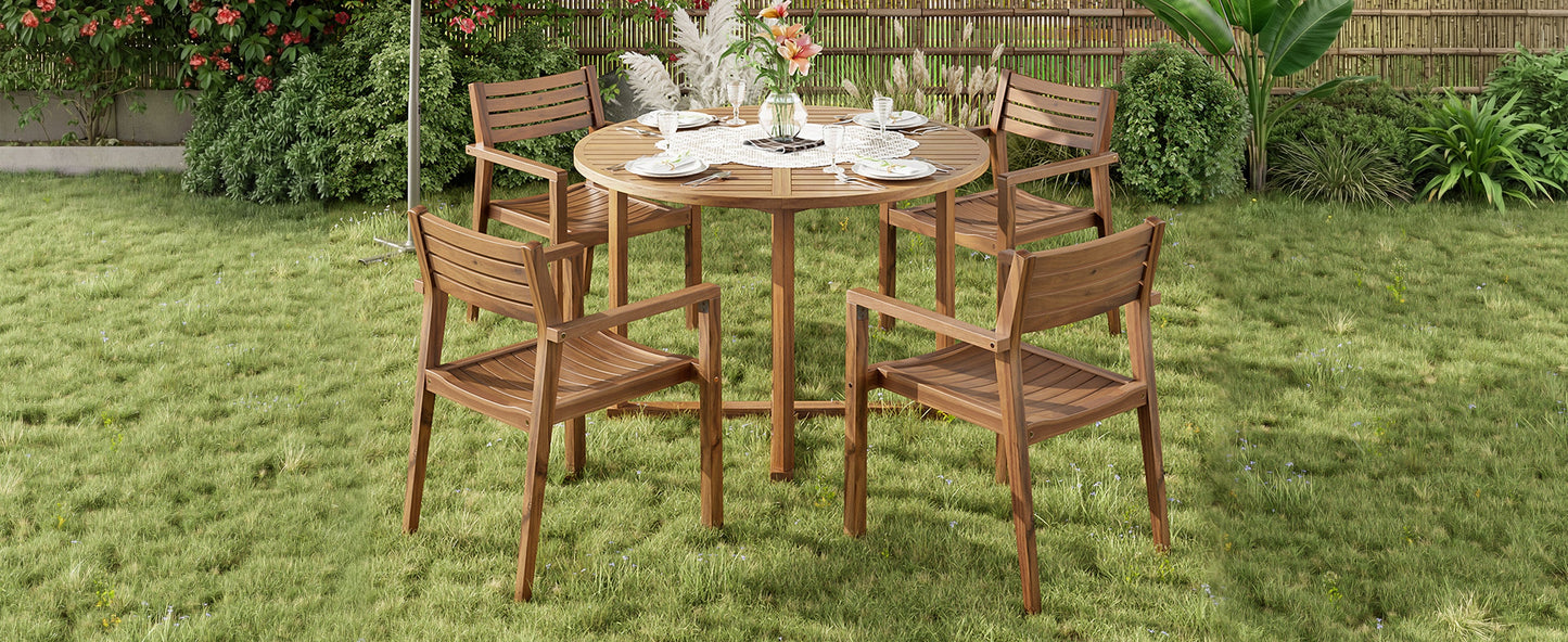 Five Piece Outdoor Dining Set with Acacia Wood