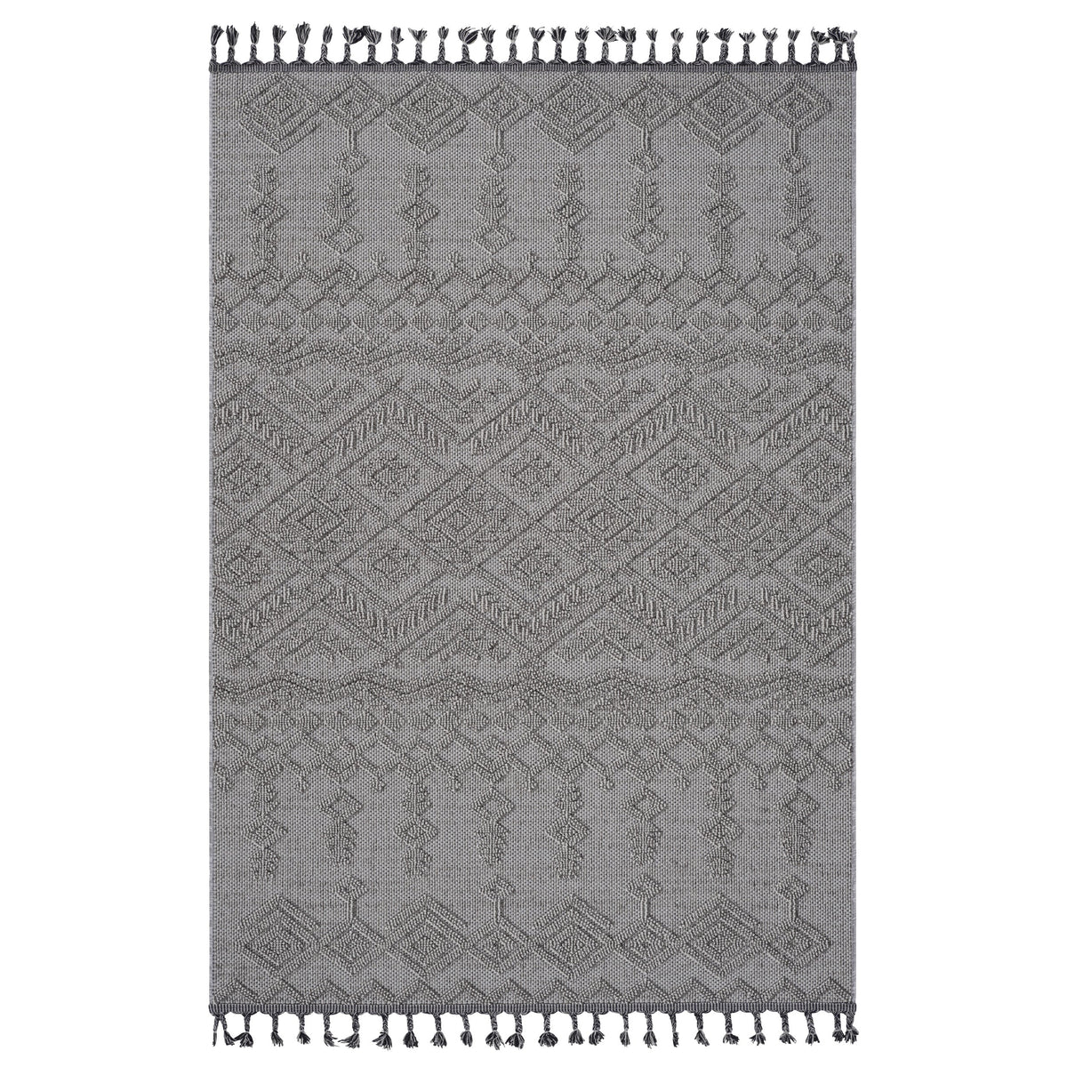 Guros A Synthetic Plush And Loop Area Rug gray diamond pattern with fringe ends by HouseOfZazla on Tampa Home & Garden Store