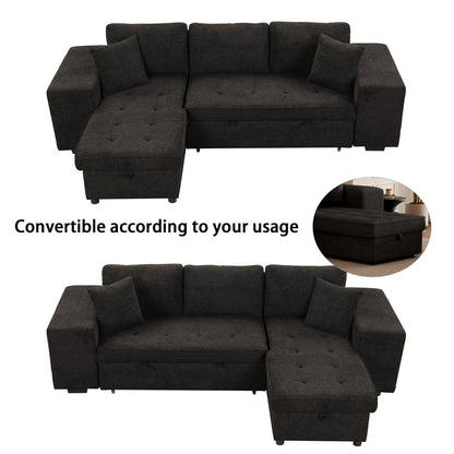 HouseOfZazla dark fabric L-shaped sleeper sectional with storage chaise and 2 ottomans on Tampa Home & Garden Store